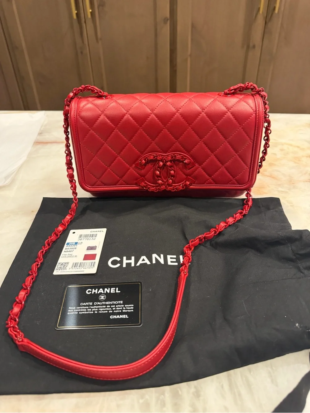 Chanel Red Quilted Leather Flap Bag